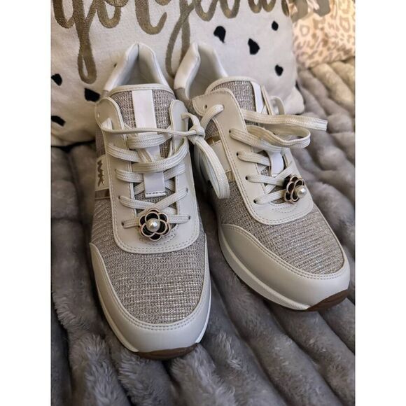 MK michael kors mabel glitter chain mesh trainers,sneakers,shoe gold metallic 10 - Picture 10 of 11
